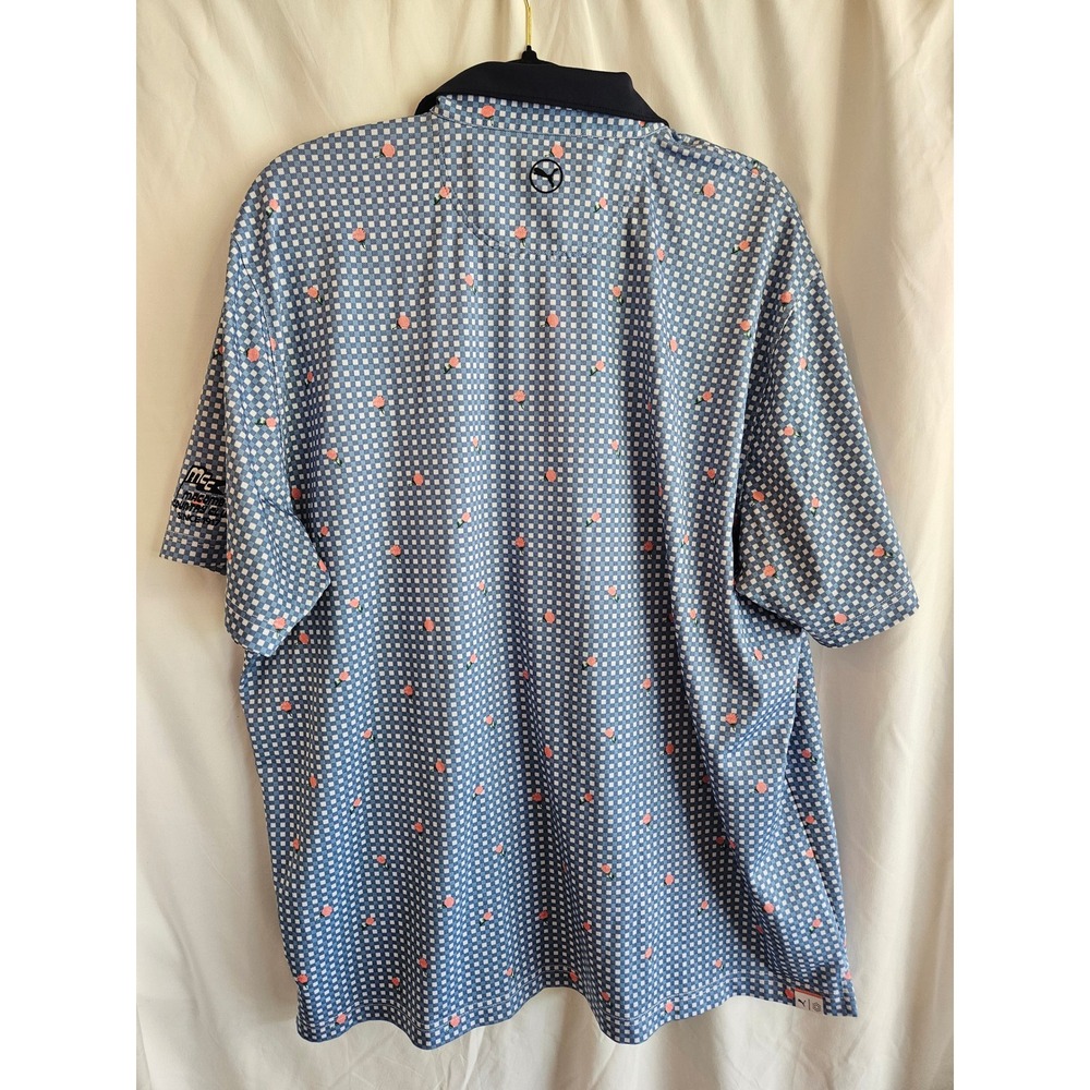 Puma Golf Polo Mens XL Blue Gingham Rose Floral Country Club Excellent Shirt - Picture 4 of 6